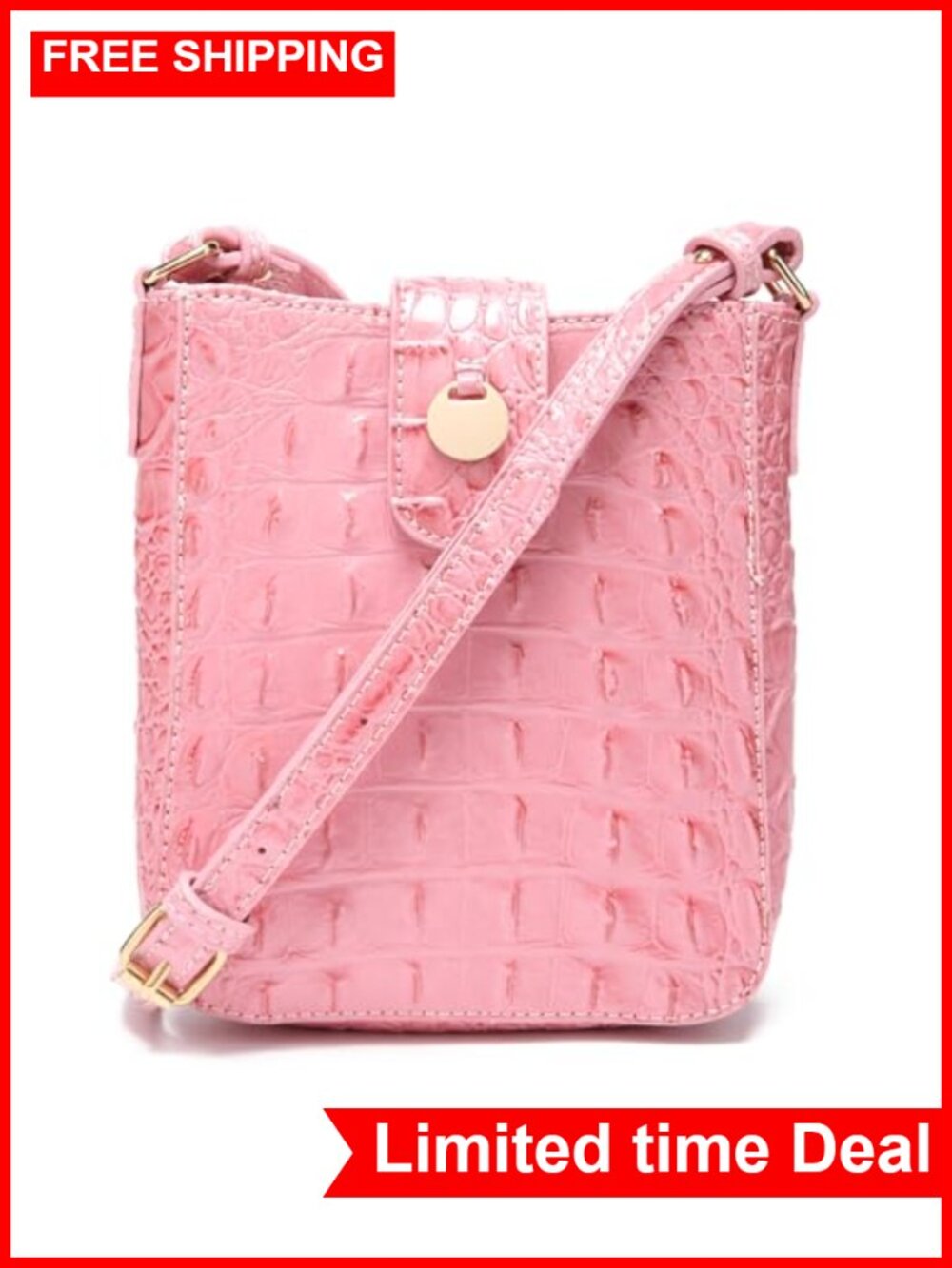 Crocodile Embossed Vegan Leather Crossbody Bag Magnetic Buckle Small